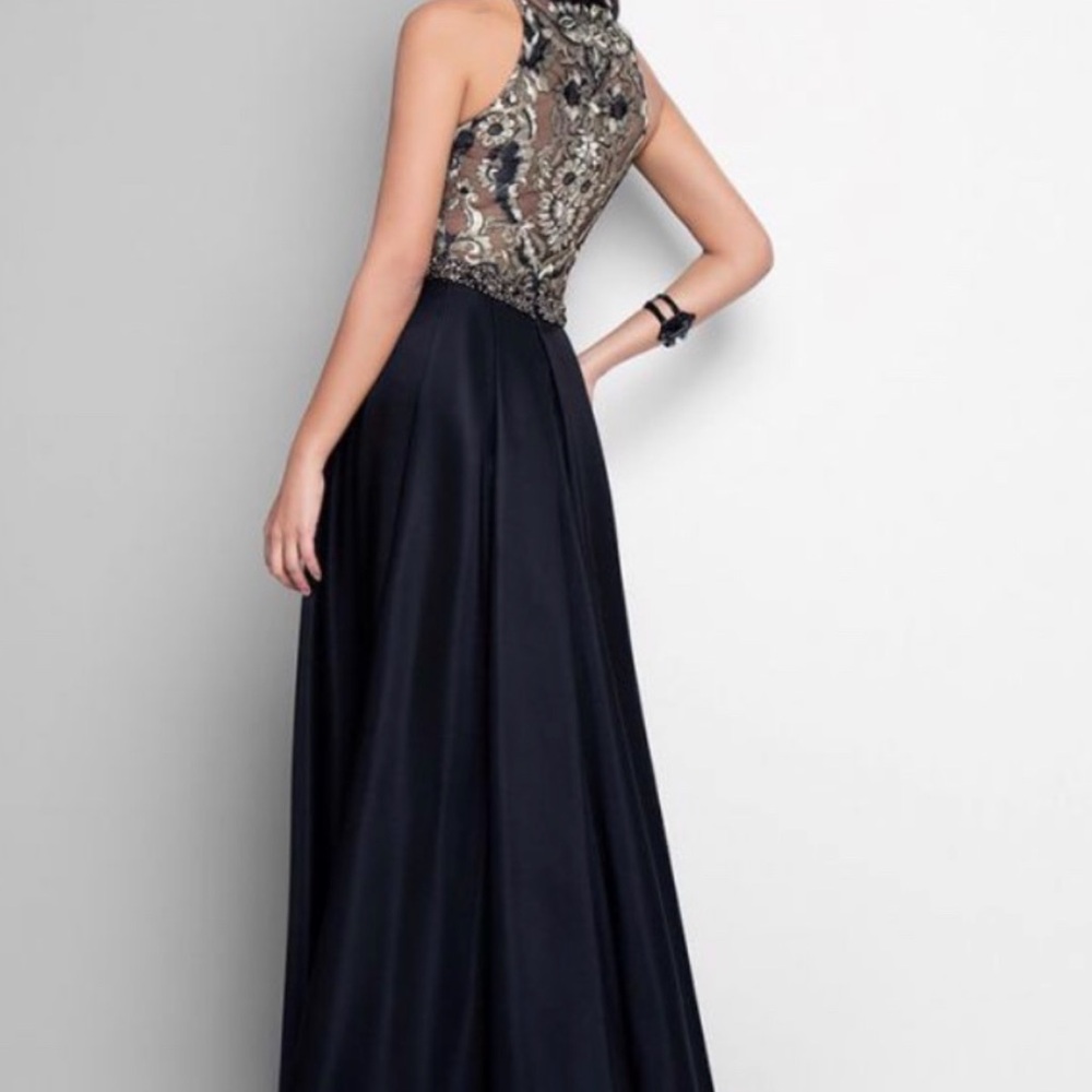 Terani Couture Black & Gold Embroidered Halter Gown - Stunning! - Picture 3 of 5